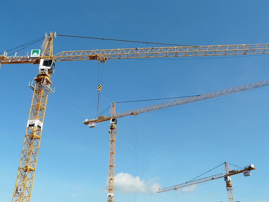 crane, baukran, construction work, sky, technology, site, build HD wallpaper