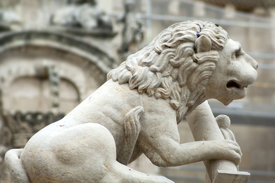 sculpture, stone, leon, statue, representation, art and craft HD wallpaper