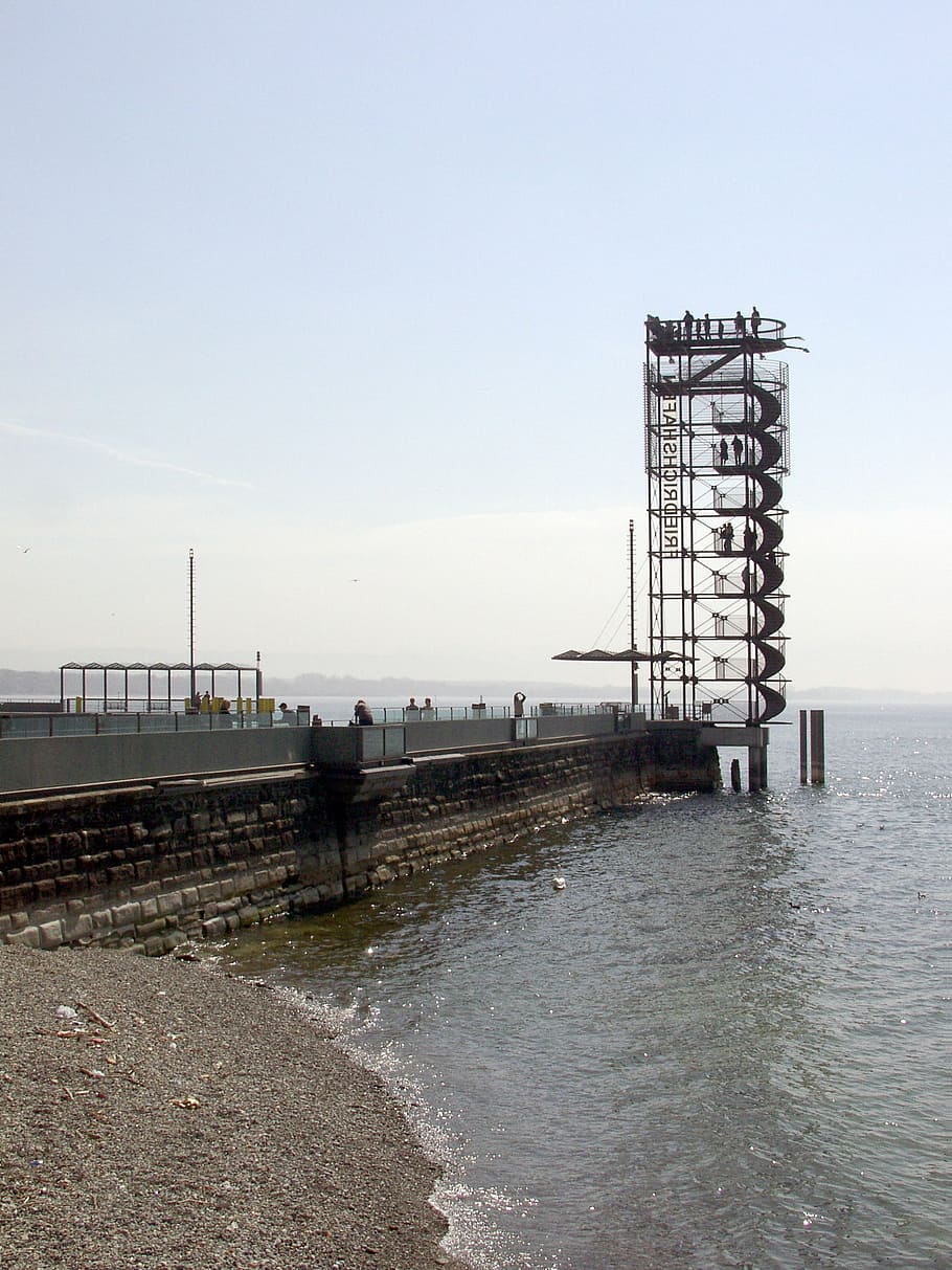 lake constance, friedrichshafen, observation tower, pier, beach, HD wallpaper