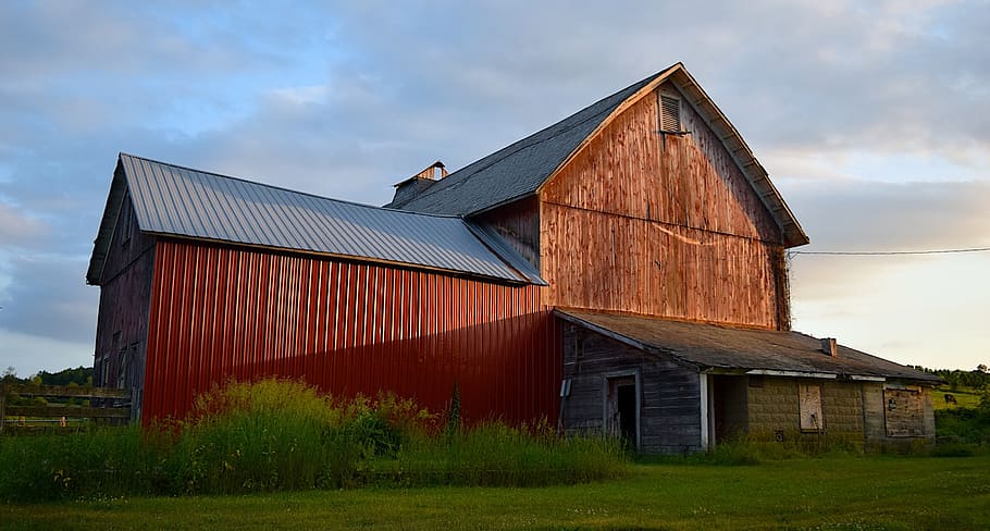 barn, sunset, rural, landscape, farm, agriculture, countryside HD wallpaper