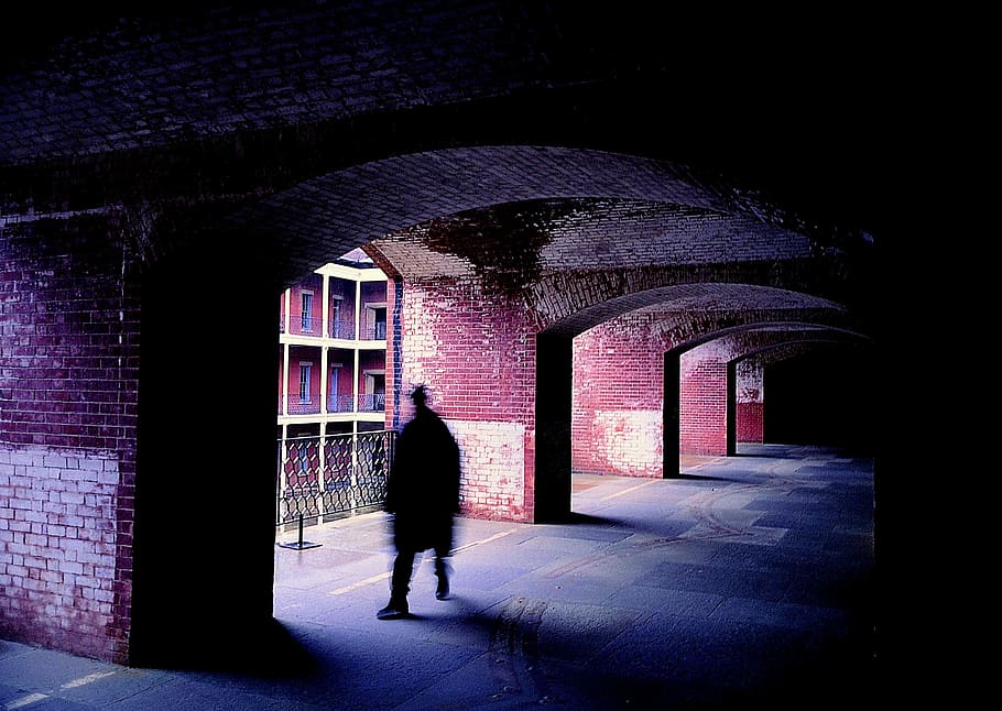 Corridor, Shadow, Person, a person, dark, silhouette, walking HD wallpaper