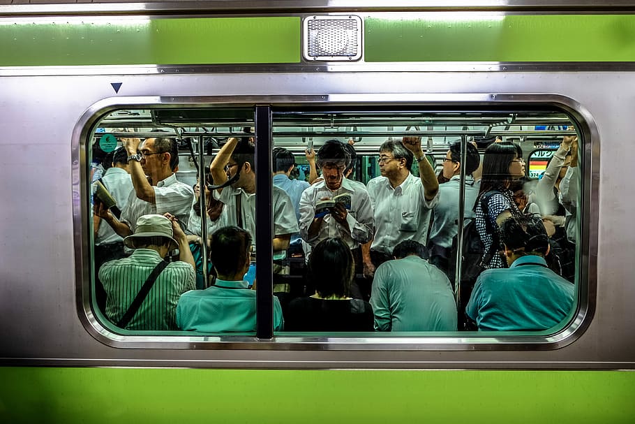 people sitting and standing inside train, people inside train HD wallpaper