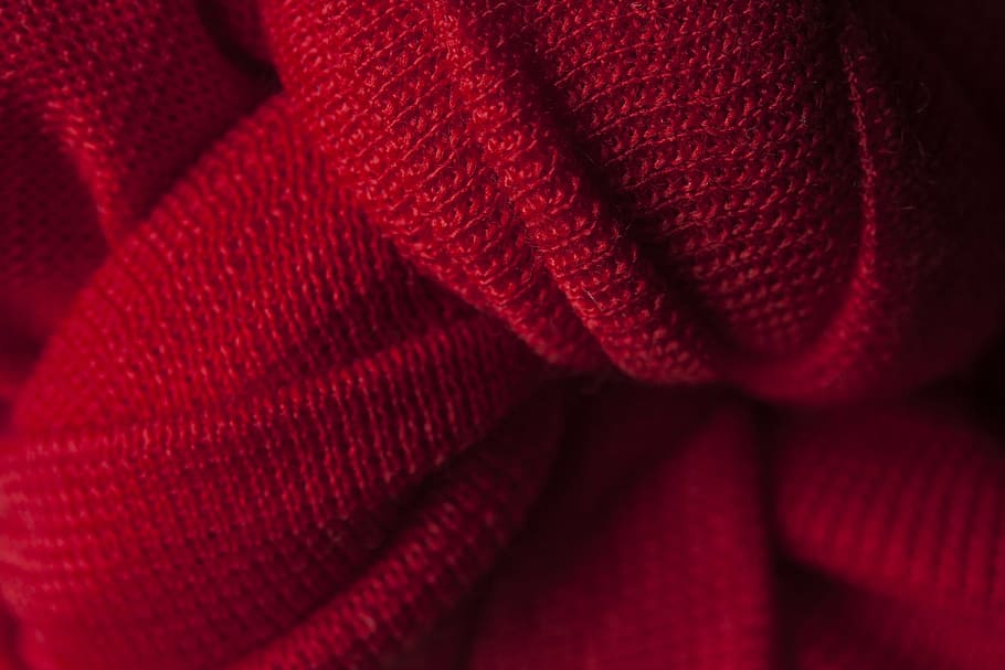 High Resolution Red Knitted Fabric Close Up Stock Photo - Download