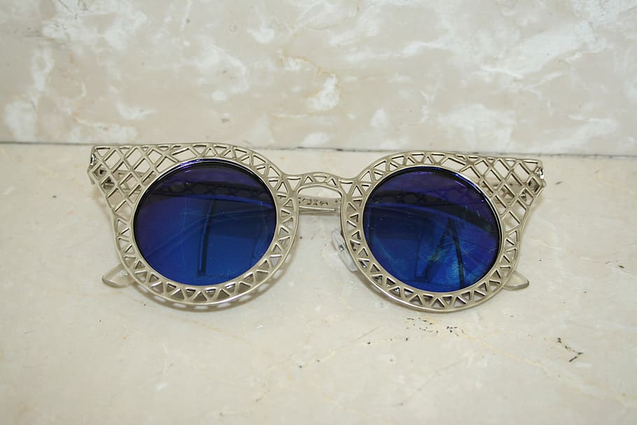 Sunglasses, Blue, Silver, fashion, full frame, no people, close-up HD wallpaper