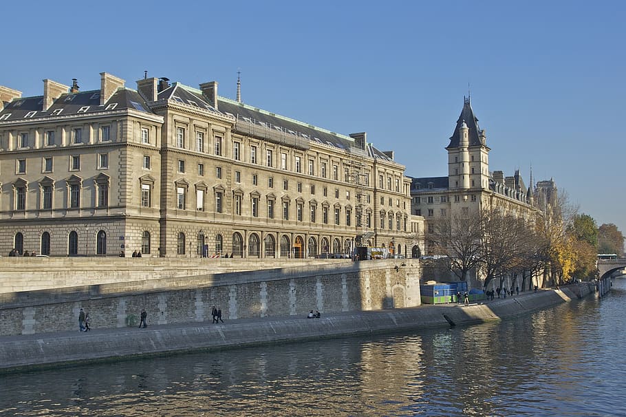 quai des orfèvres, paris, palais de justice, seine, river, HD wallpaper
