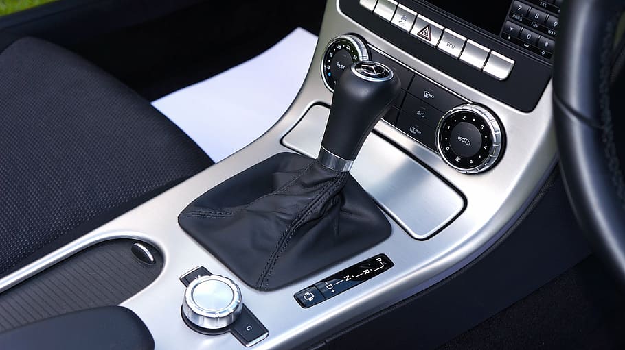 close-up of black car shift lever, mercedes-benz, transport, auto, HD wallpaper