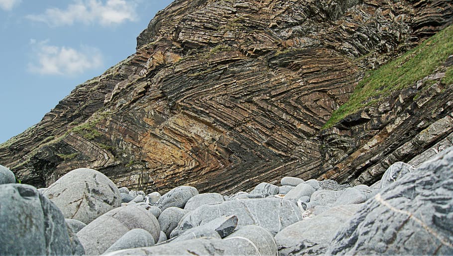 close-up photography of rocks during daytime, strata, folded HD wallpaper