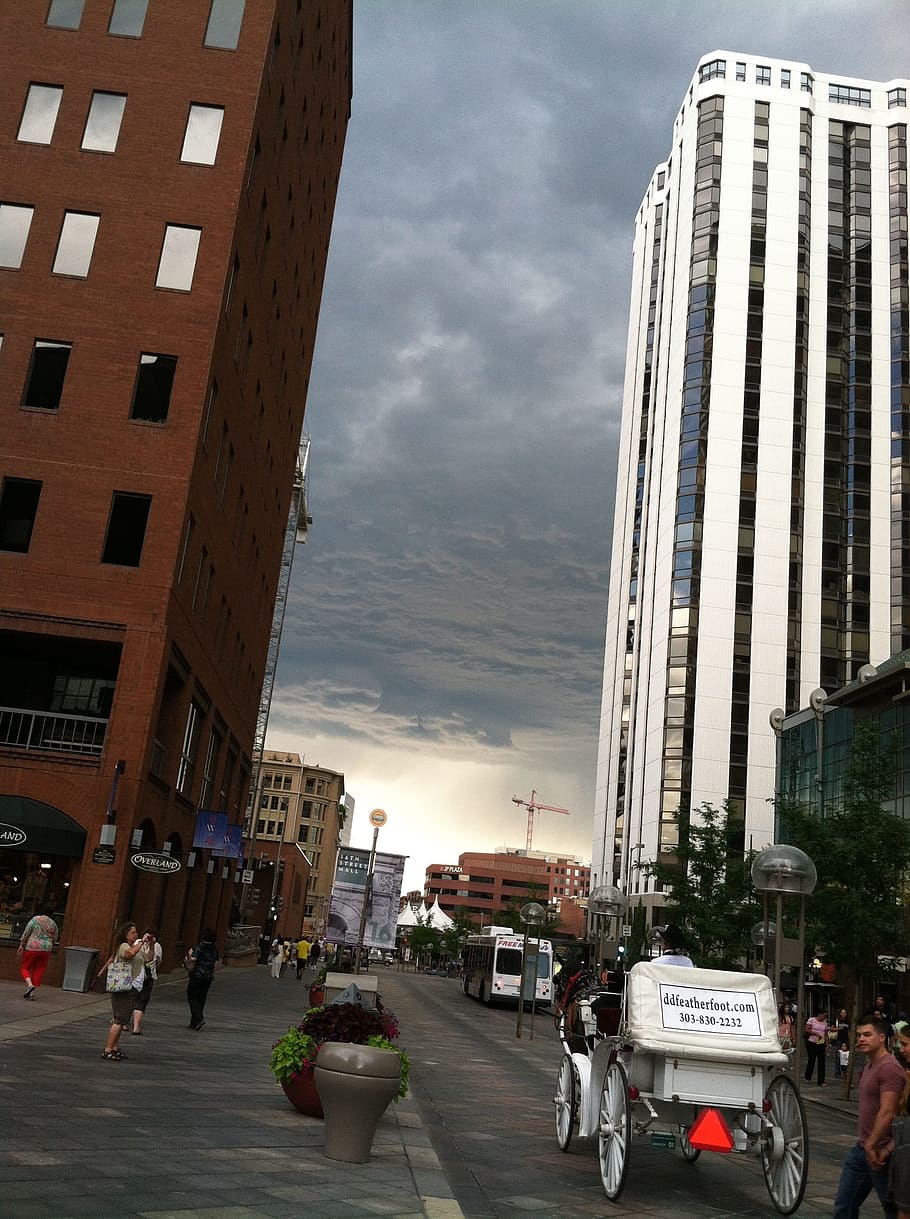 denver, storm, clouds, skyline, street, carriage, horse carriage HD wallpaper