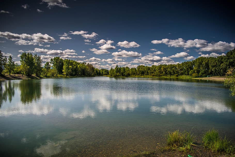 reflection, lake, water, nature, panoramic, landscape, tree HD wallpaper