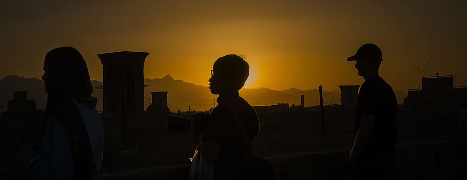 sunset, silhouette, dawn, panoramic, sky, architecture, nature HD wallpaper