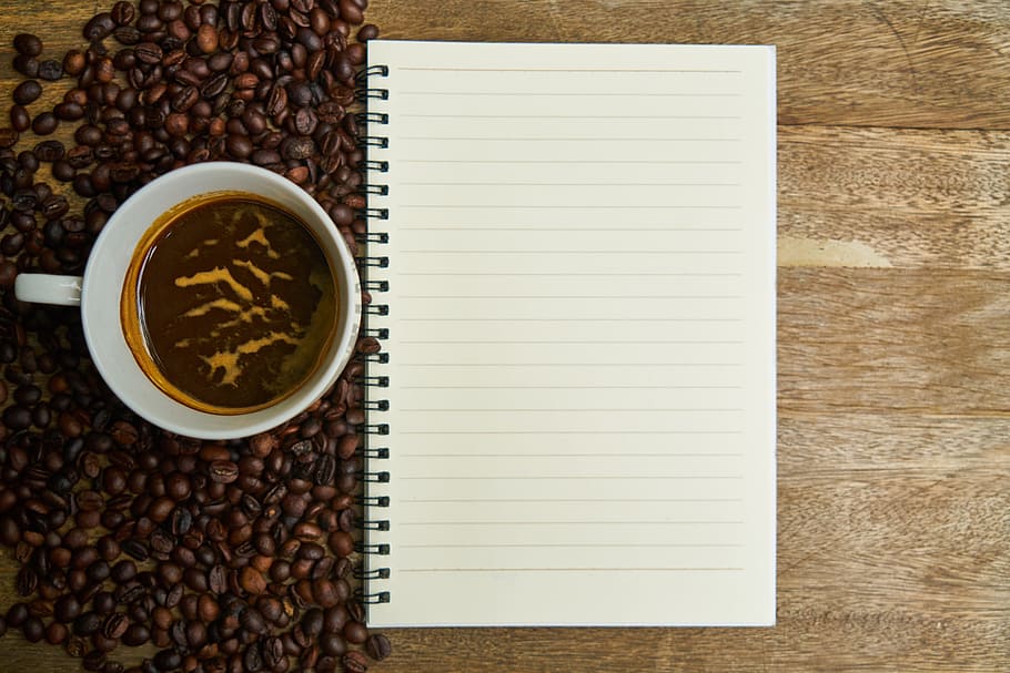 coffee mug on table near notebook, Caffeine, Beverage, Cup HD wallpaper