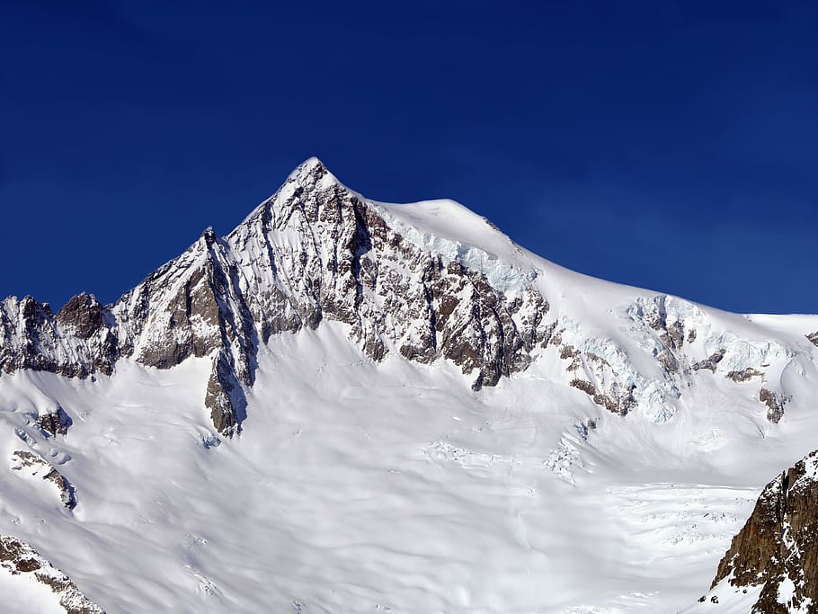 snow cover mountain during clear sky, eggishorn, alps, summit HD wallpaper