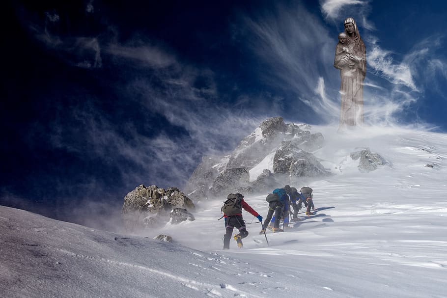 group of people hiking on snow mountain, winter, cold, ice HD wallpaper
