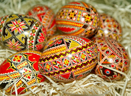 orange-black-and-yellow Easter eggs, romania, painted eggs HD wallpaper