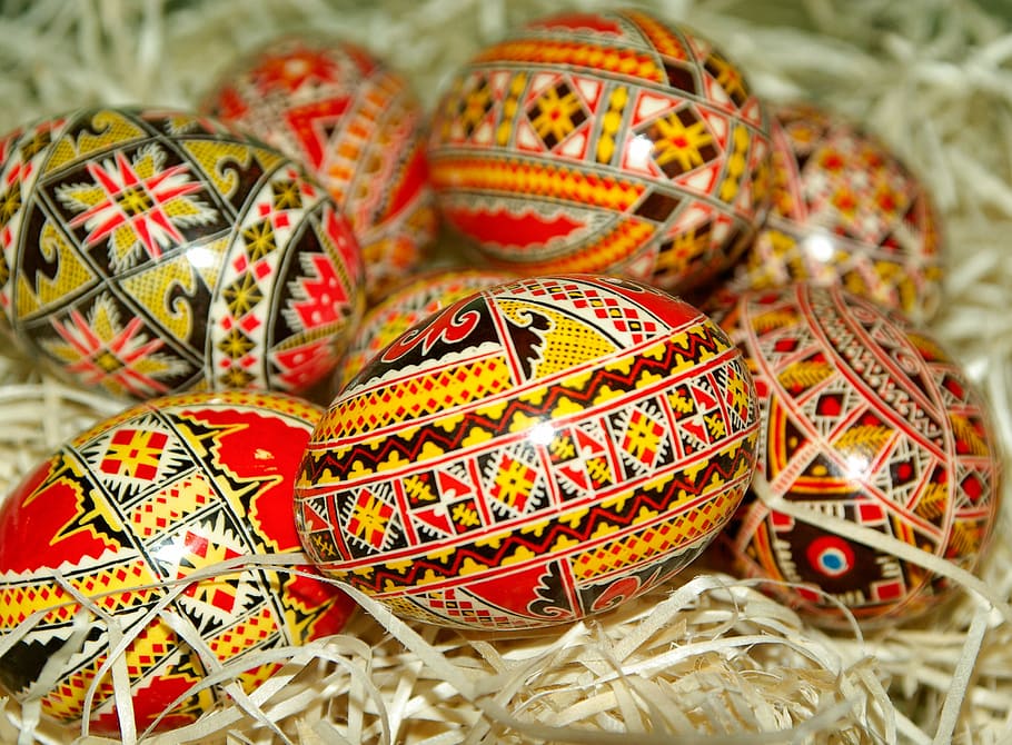 orange-black-and-yellow Easter eggs, romania, painted eggs HD wallpaper