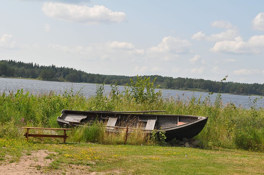 Boat, Water, summer, lake, no people, nature, grass, tranquility HD wallpaper