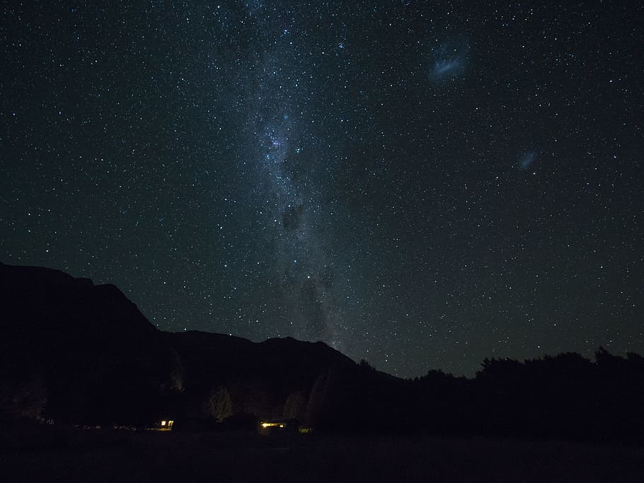 mountains and sky full of stars during night, milky way during at nighttime HD wallpaper