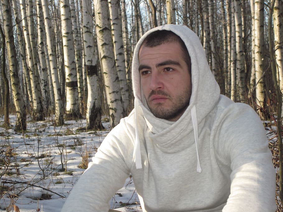 man, forest, portrait, looking at camera, tree, one person HD wallpaper