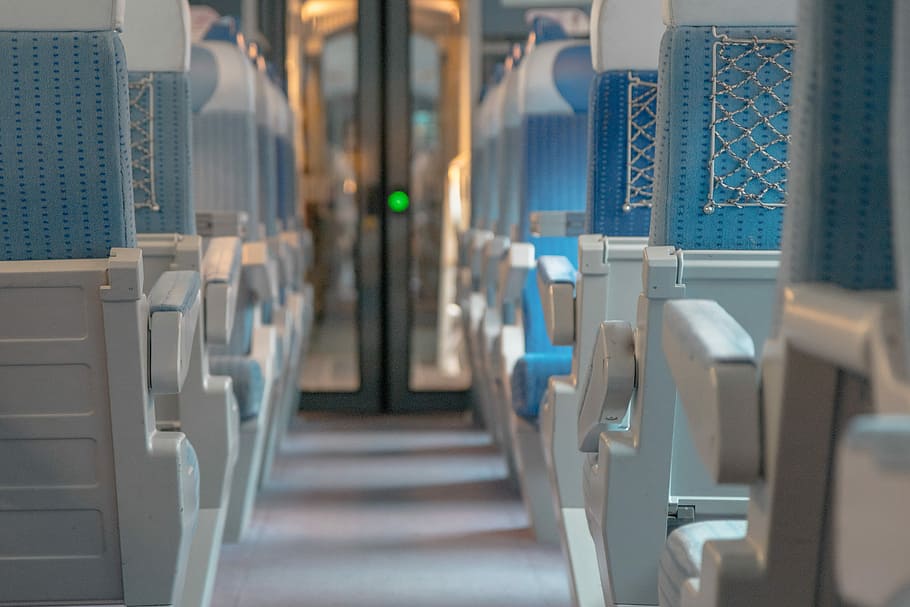photo of train alley, train aisle, seat, railway, seating, corridor HD wallpaper