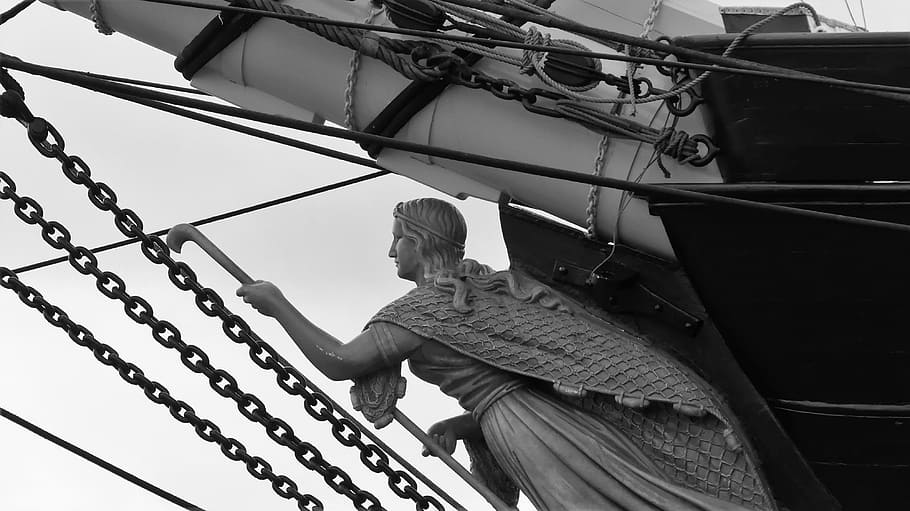 ship, old ship, nostalgic, ornament, figure, galionsfigur, chains HD wallpaper