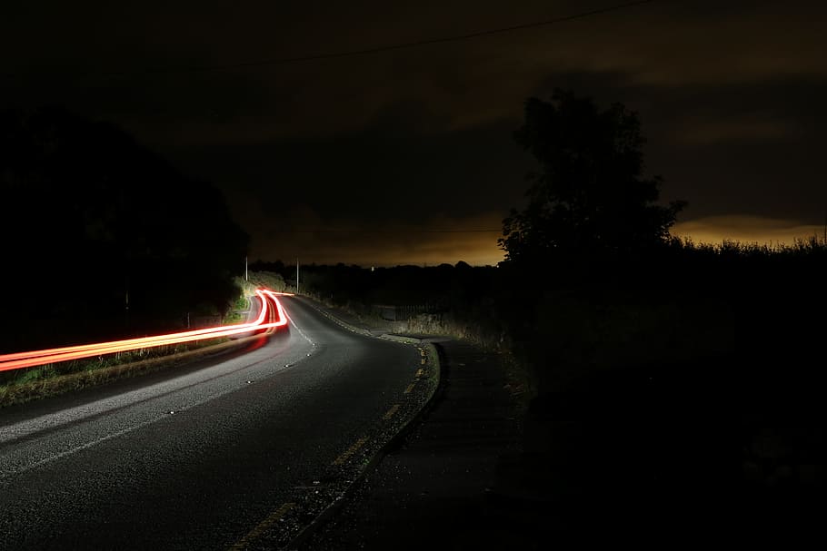 traffic, highway, lighting, night, road, long exposure, movement HD wallpaper