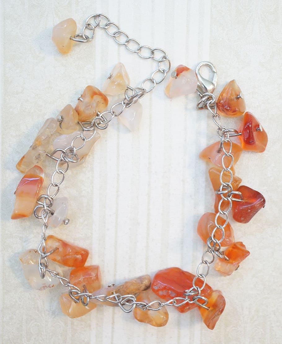 carnelian, orange, bracelet, anklet, chain, beaded, beads, chips, HD wallpaper