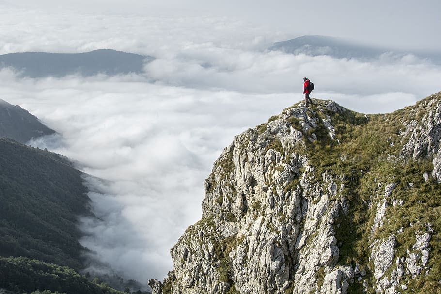 Photography of Person on Green Mountain, adventure, altitude HD wallpaper