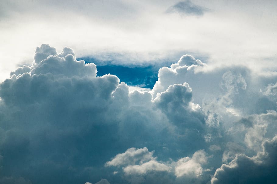 cumulus clouds under blue sky, aerial, photo, nimbustratus HD wallpaper