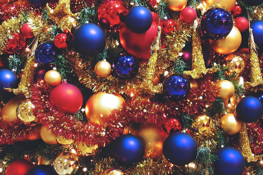 Closeup shot of Christmas Decorations, various, xmas, illuminated