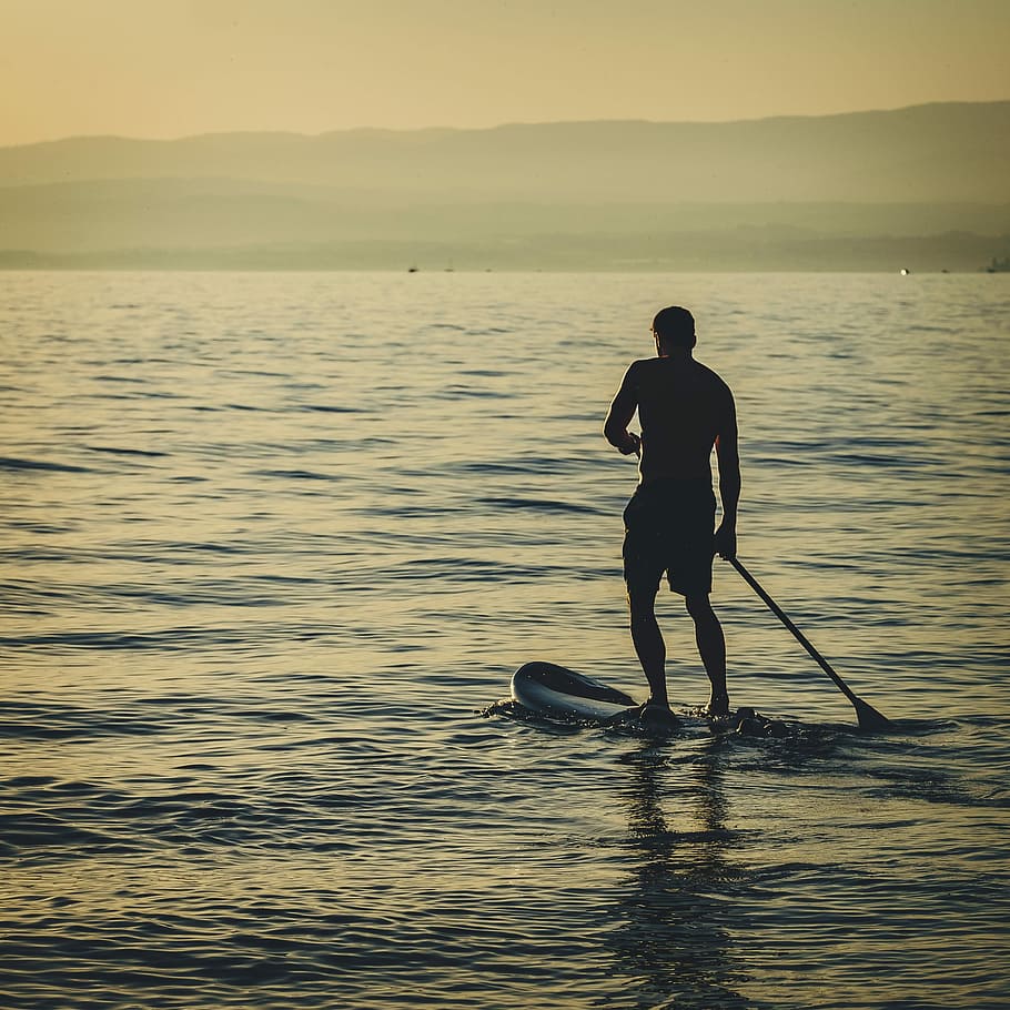 StandUp Paddle, man standing on paddle board, male, surfboard