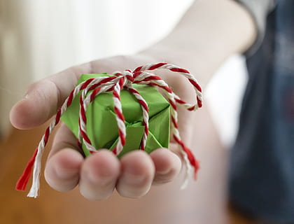 person holding small gift box, green box, hand, wrapped, closeup HD wallpaper