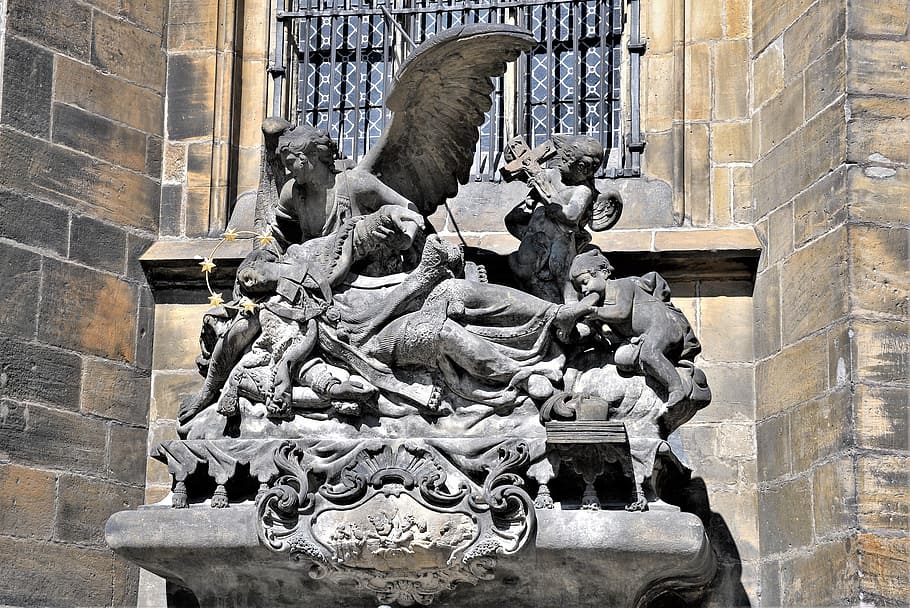 gray concrete angel statue during daytime, statues, prague HD wallpaper