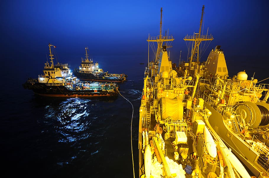 Night, Ship, Navy, Battleship, Military, tugboats, sea, ocean HD wallpaper