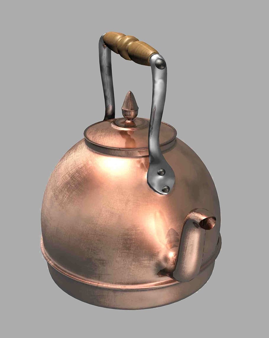 Kettle, Copper, Kitchen, Water, Shiny, studio shot, metal, colored background HD wallpaper