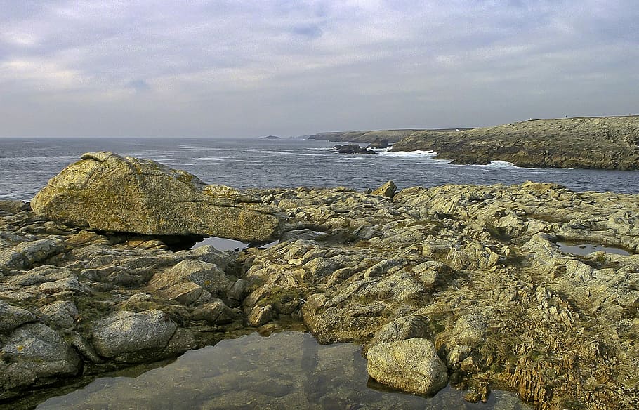 Peninsula, Quiberon, Wild, side, sea, water, no people, rock - object HD wallpaper