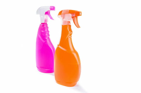 two pink and orange plastic sprayer bottles, household, surface HD wallpaper
