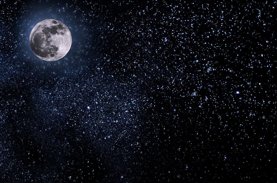 full moon with stars, night, sky