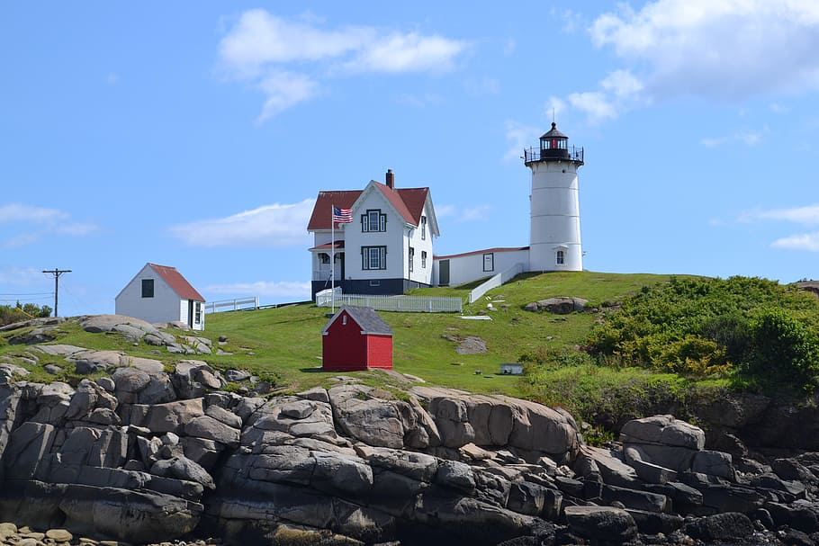 lighthouse, coastline, beacon, landmark, rocks, cliffs, architecture HD wallpaper