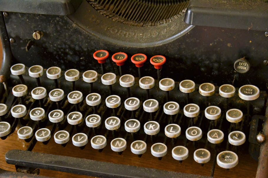 typewriter, keyboard, antique, in a row, indoors, no people HD wallpaper