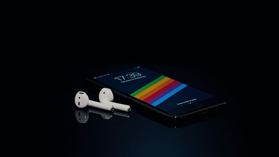Hd Wallpaper Black Android Smartphone And Apple Airpods Apple