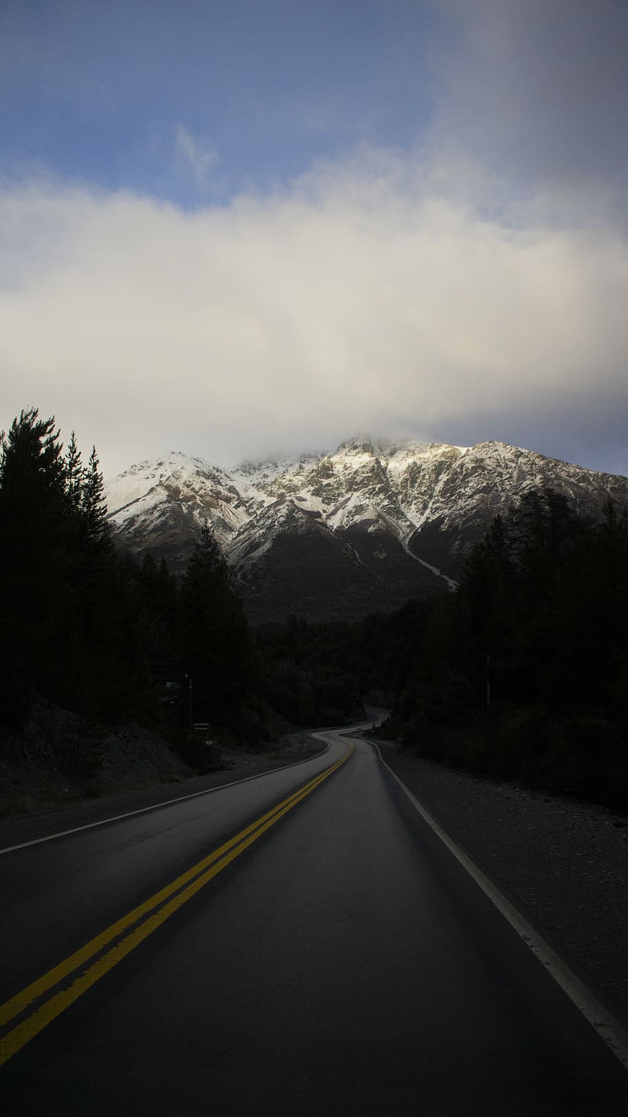 black concrete road between green leaf trees, photo of paved road along the mountain HD wallpaper