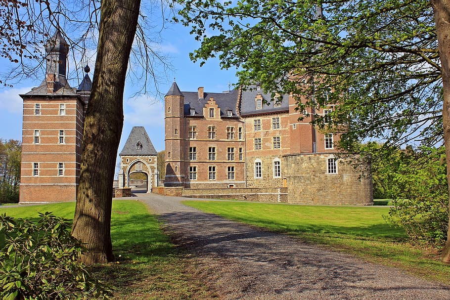 Castle, Merode, Meadow, castle merode, park, trees, old, renaissance style HD wallpaper
