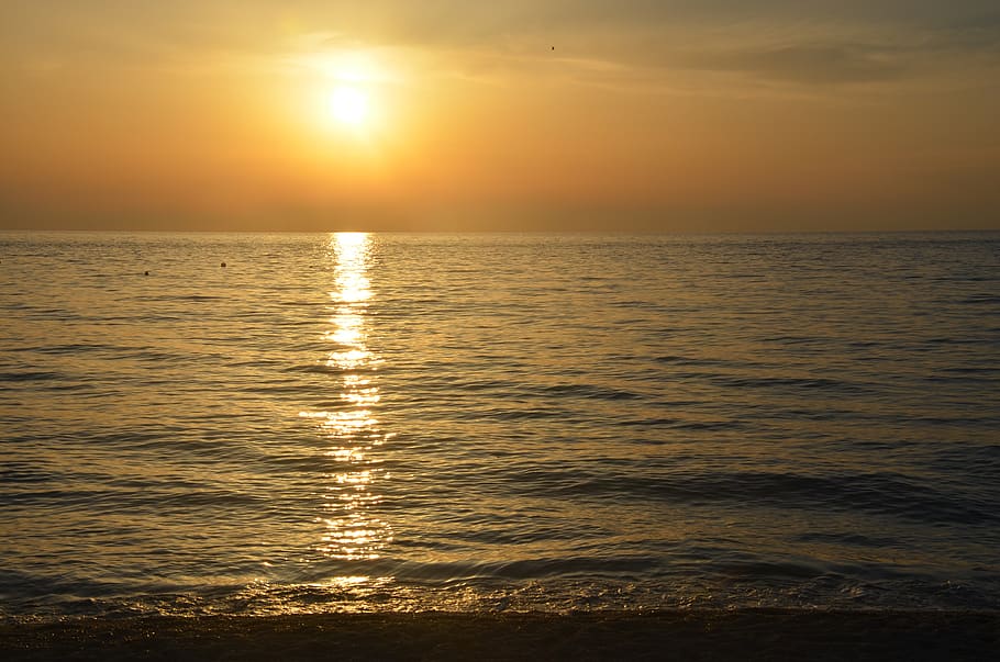 sun sunset, summer, italy, water, sky, beauty in nature, sea HD wallpaper