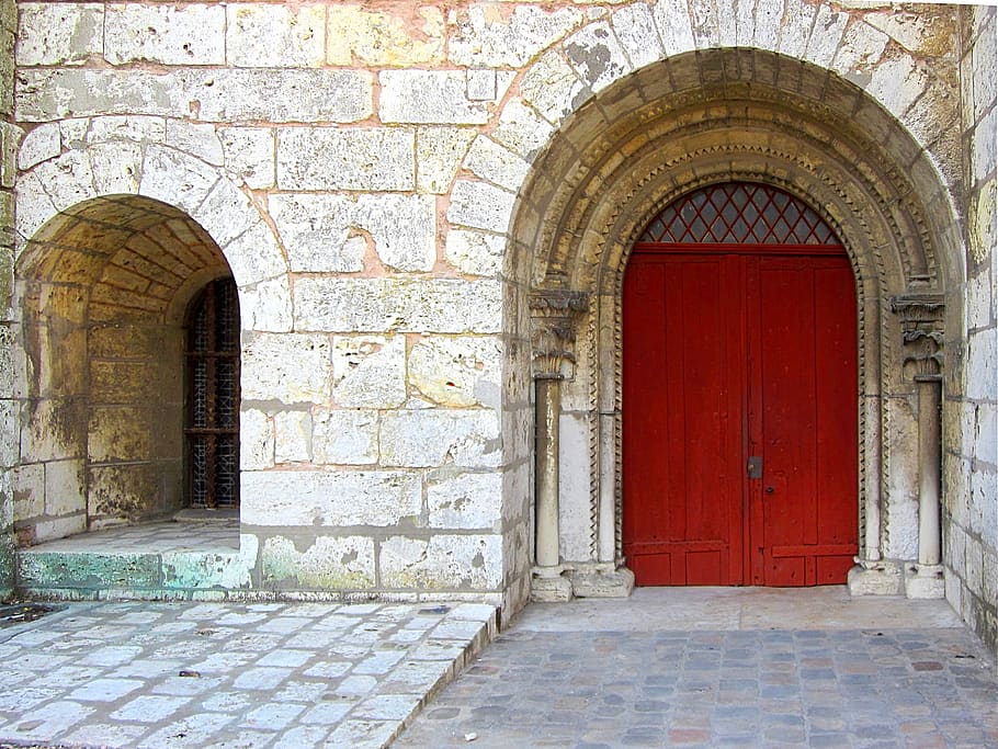 entrance, door, red, chartres, mediaeval, wood, doorway, architecture
