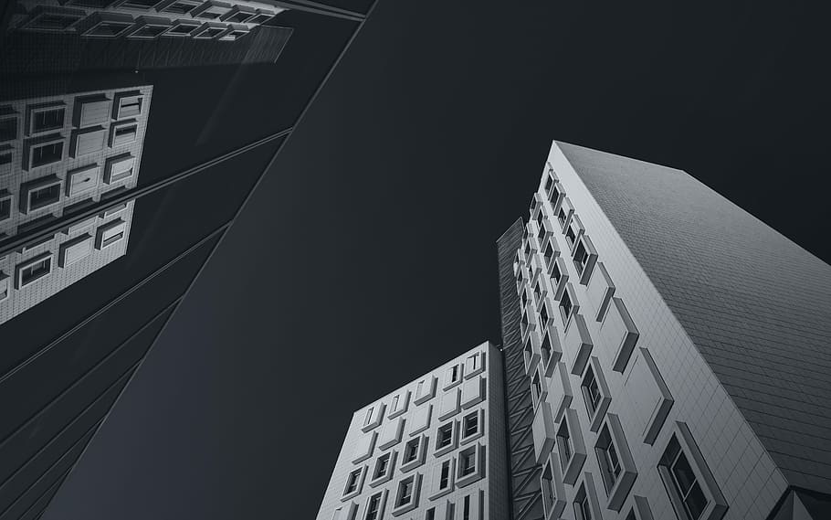 grayscale photography of buildings, white buildings during daytime HD wallpaper