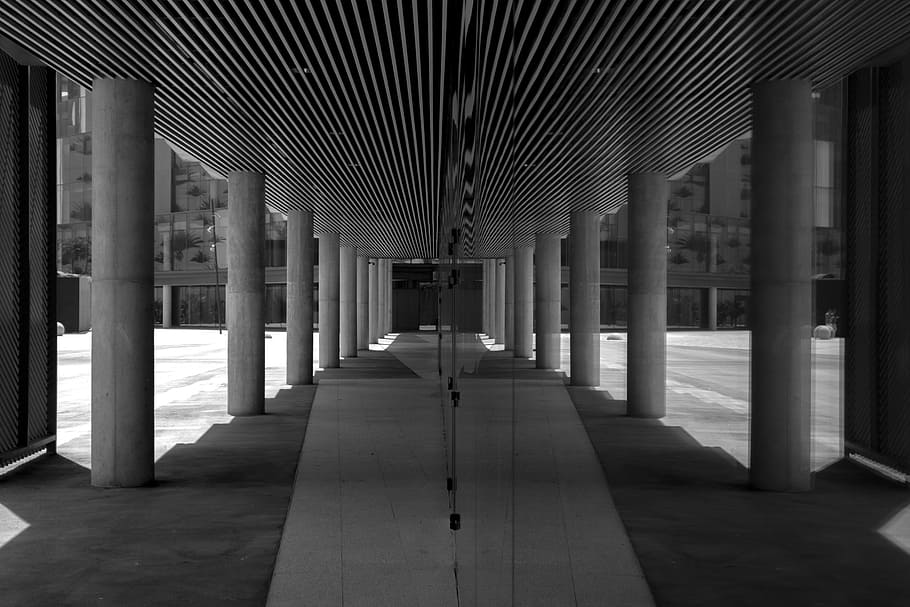 architecture, building, structure, black and white, pathway HD wallpaper