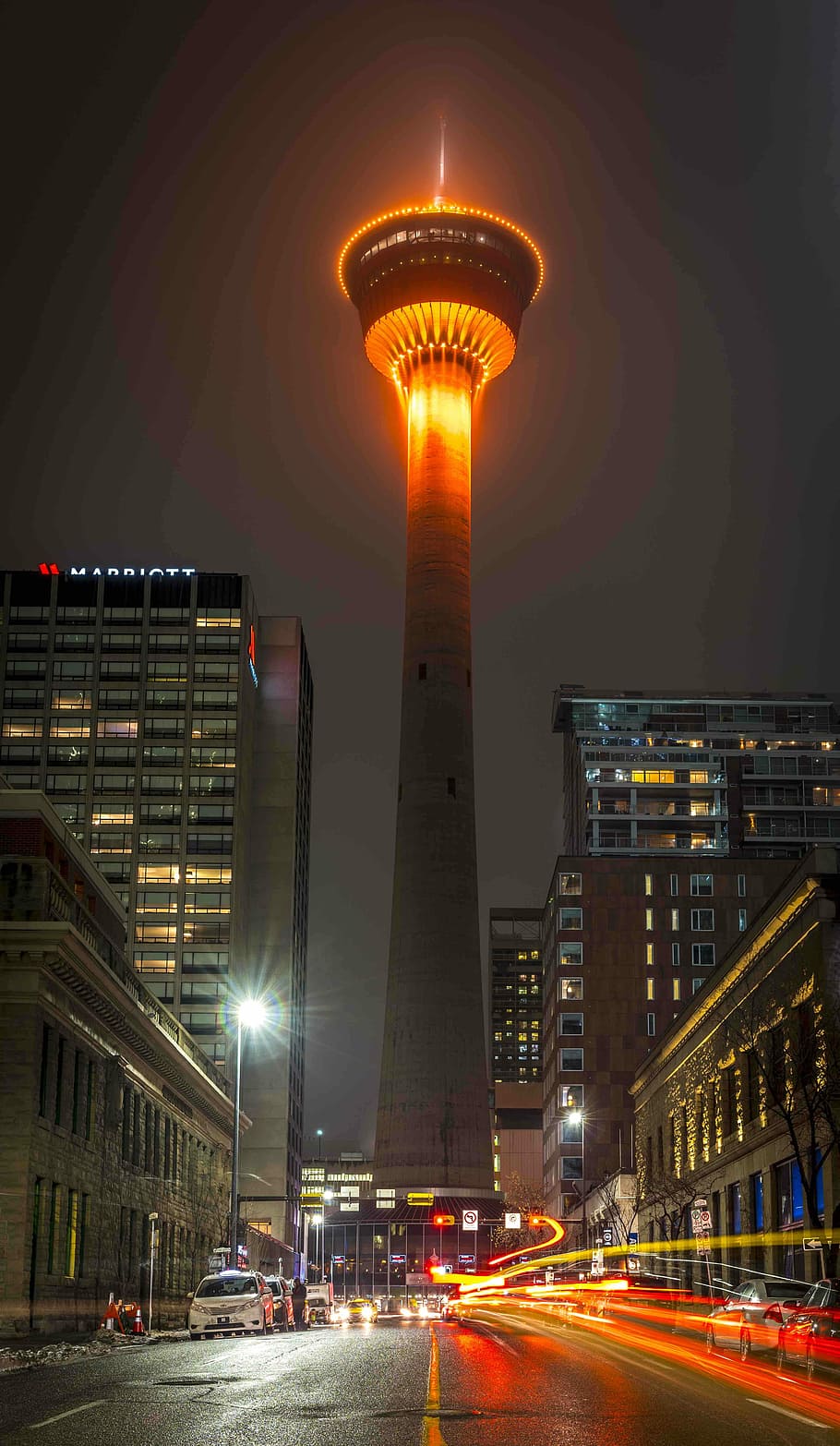 YYC Tower, architectural photography of lighted tower, building HD wallpaper