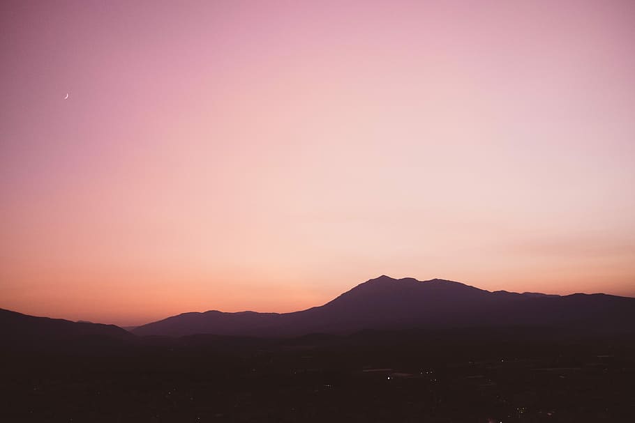 silhouette of mountain, photograph of mountain during golden hour HD wallpaper
