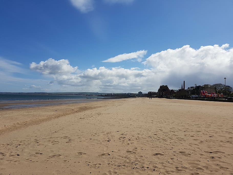edinburgh, portobello, beach, sand, cloud, sky, land, sea, water HD wallpaper