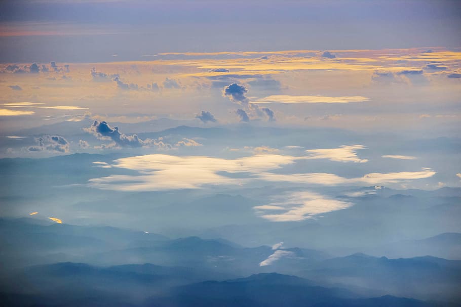 clouds on the world, sky, cloud view, blue, white, fluffy, beautiful landscape HD wallpaper